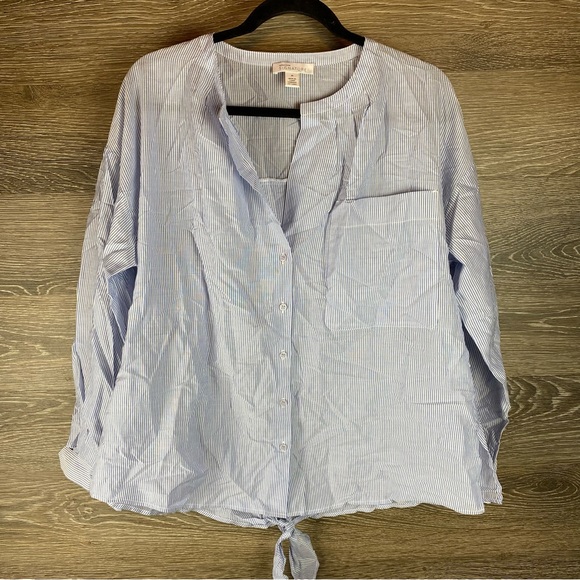 Nordstrom Blue Feather Claudette Stripe Cotton Blouse NWT Size M - Picture 2 of 9
